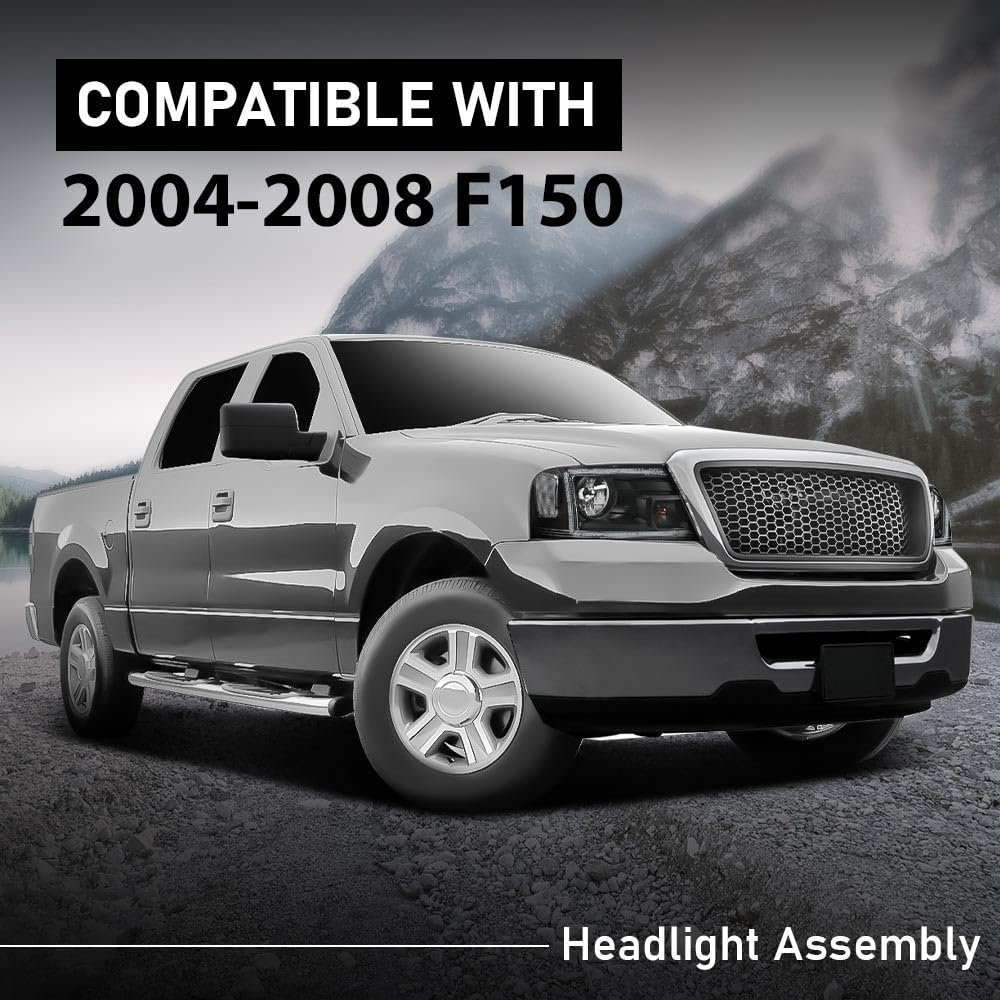 LED DRL Headlight Assembly Front Headlamp,Compatible with Ford F150 2004-2008,Fit Lincoln Mark LT 2006-2008,NOT Fit 2004 F150 Heritage/Flareside Beds Models,Clear Lens Black Housing Clear Reflector