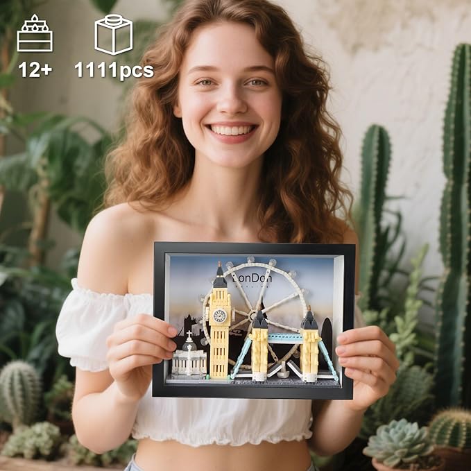 London City Skyline Micro Building Set World Famous Architecture Model 3D Wall Art Home Office Décor Display Landmarks London Bridge Gift Toy for Adults Kids 12+ (1111PCS)