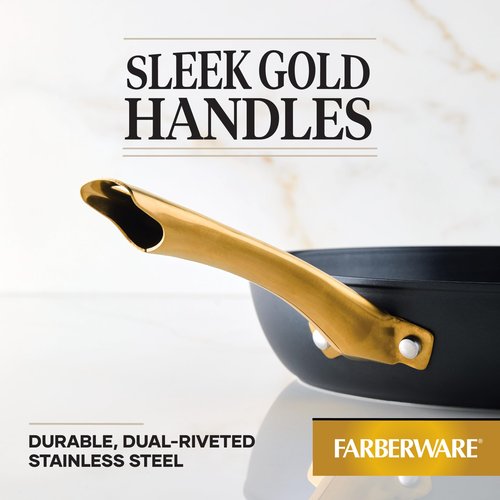 Farberware Forged Induction Ceramic Cookware Nonstick Frying Pan/Skillet, Dishwasher Safe, Suitable for All Stovetops, 12.25 Inch Fry Pan - Black and Gold