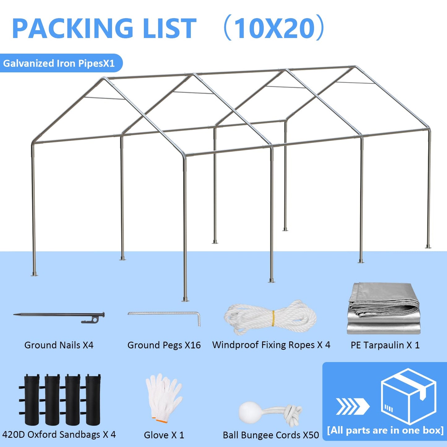Jocoevol Carport 10x20 FT Enclosed Carport with Roll-up Windows, Portable Garage with Removable Sidewalls & Doors, Car Canopy Tent with Sandbags All-Season Tarp for Car Boat Truck Motorcycle