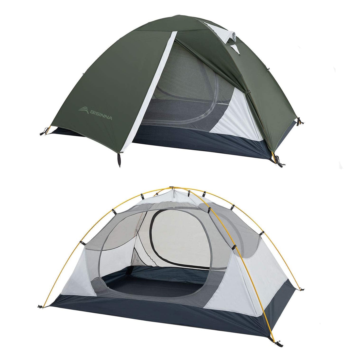 BISINNA 2 Person Camping Tent Lightweight Nylon Backpacking Tent Waterproof Windproof Two Doors Easy Setup Free Standing Double Layer Ultralight Tent for Camping Outdoor Hunting Hiking Mountaineering