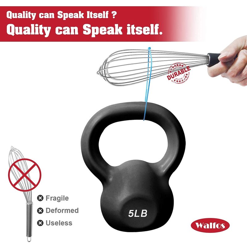Walfos Whisk,Whisks for cooking set, 304 Stainless steel Whisks,Heat Resistant 600°F.Perfect for Blending Beating Stirring - 11inFlat Whisk and 7+9+11in Balloon Whisk