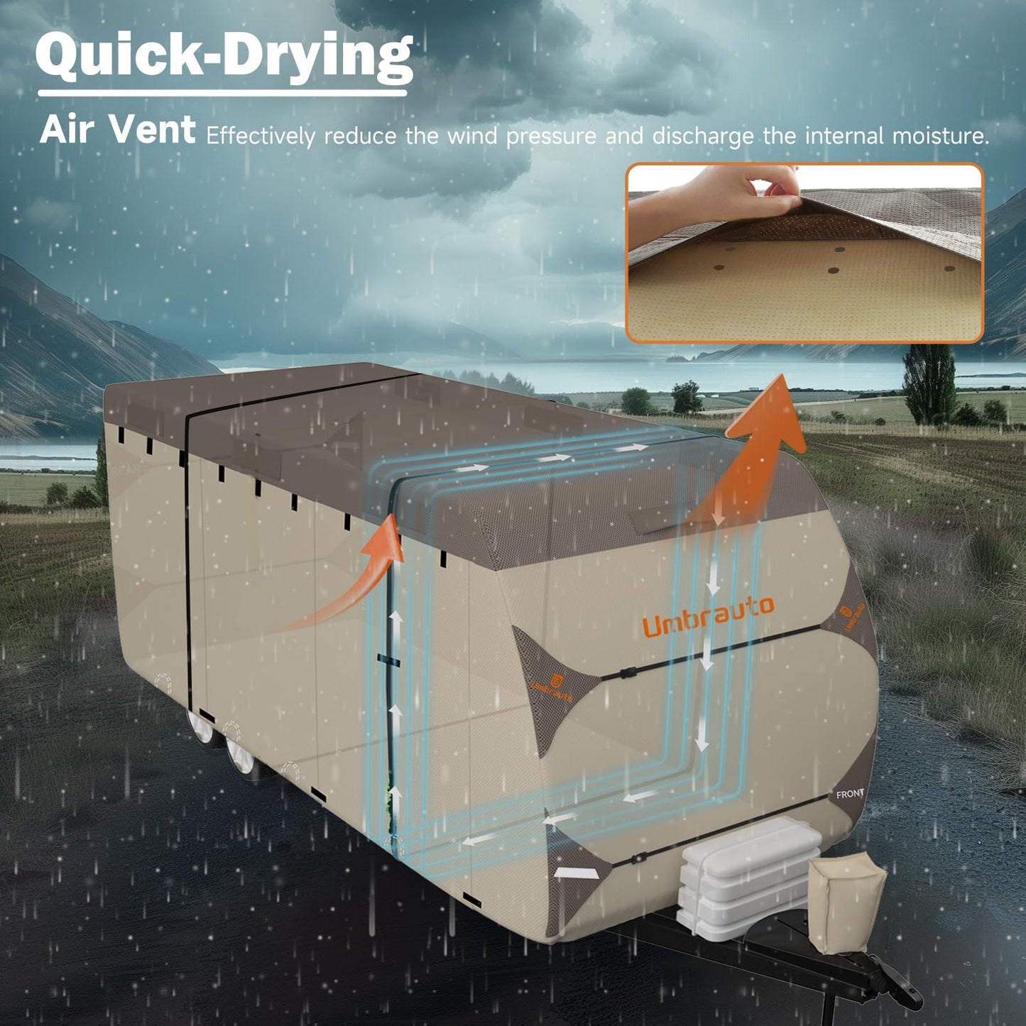 Umbrauto Travel Trailer RV Cover 33' ~ 35' – Upgraded 9-Layers Top Camper Cover, Waterproof & Windproof Heavy Duty Toy Hauler RV Cover for Winter Snow with Tongue Jack Cover, Gutter Covers