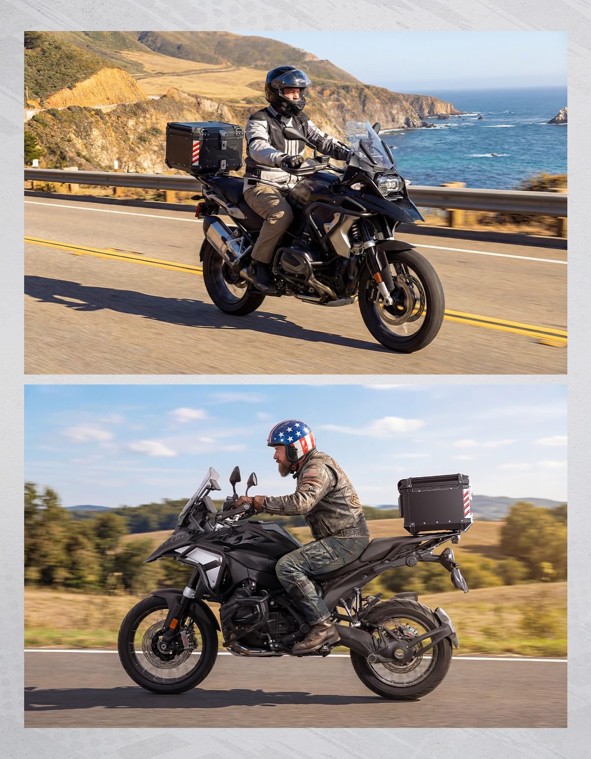KEMIMOTO Motorcycle Top Case 56L, Universal Aluminum Alloy Motorbike Tail Box with Leather Lining, Waterproof Detachable Motorcycle Top Box with Lock & Back Cushion
