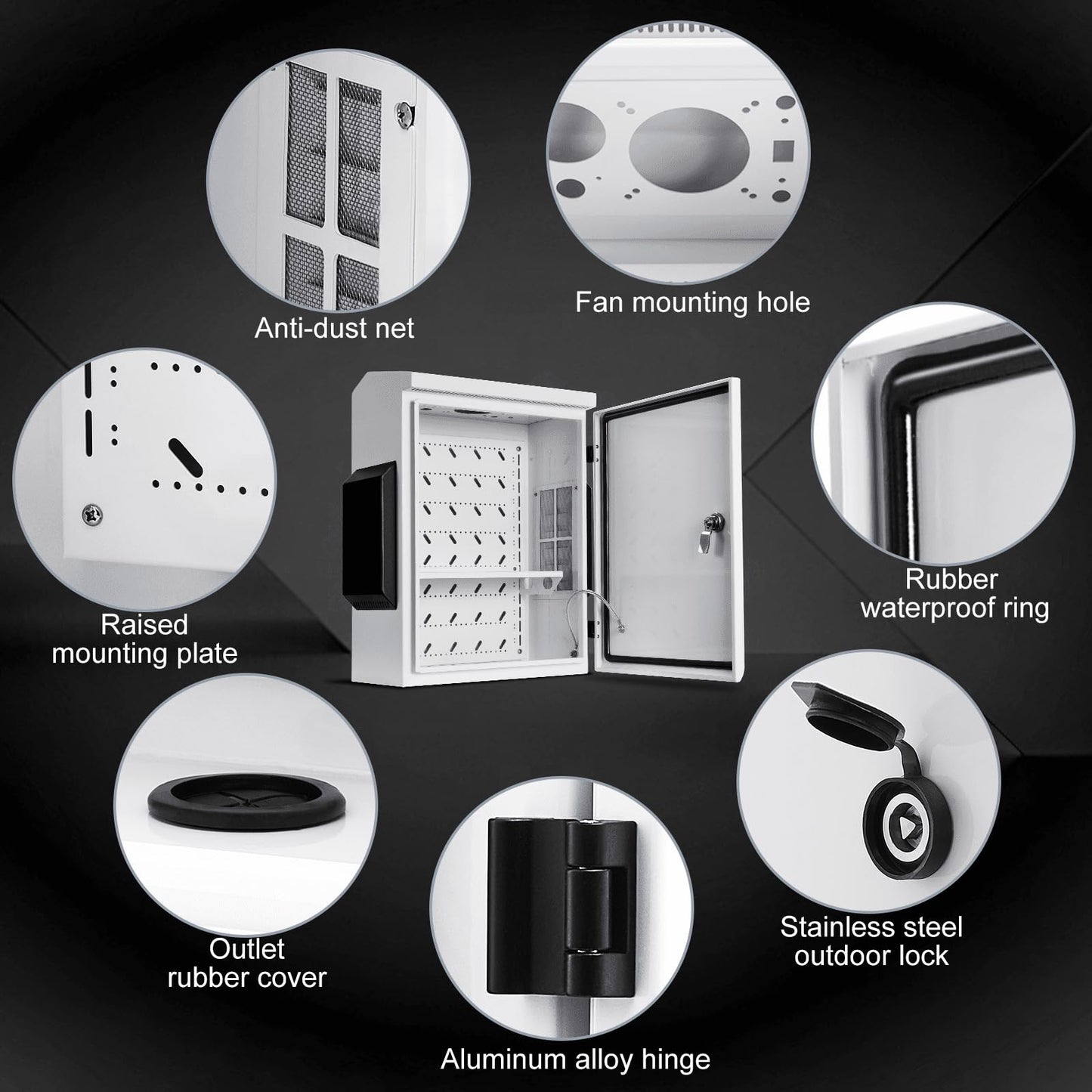 Outdoor Electrical Box, Cold-Rolled Steel Plate, Aluminum Alloy Back Beam, One-Piece Ventilation Design, IP65 Waterproof, Wall/Pole Mounted (19.6" x 15.7" x 7.9)