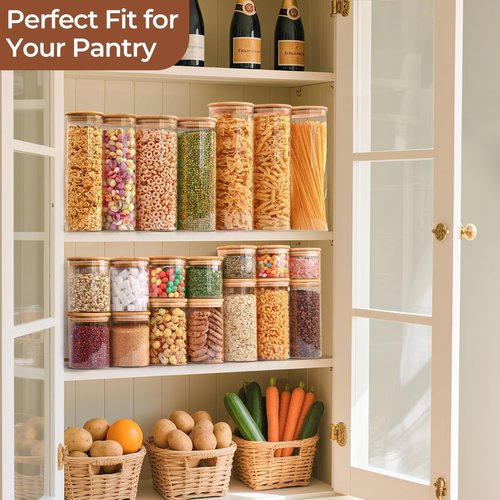 ComSaf Glass Food Storage Jars Set of 6 - Clear Containers with Lids for Pantry Organization & Spices