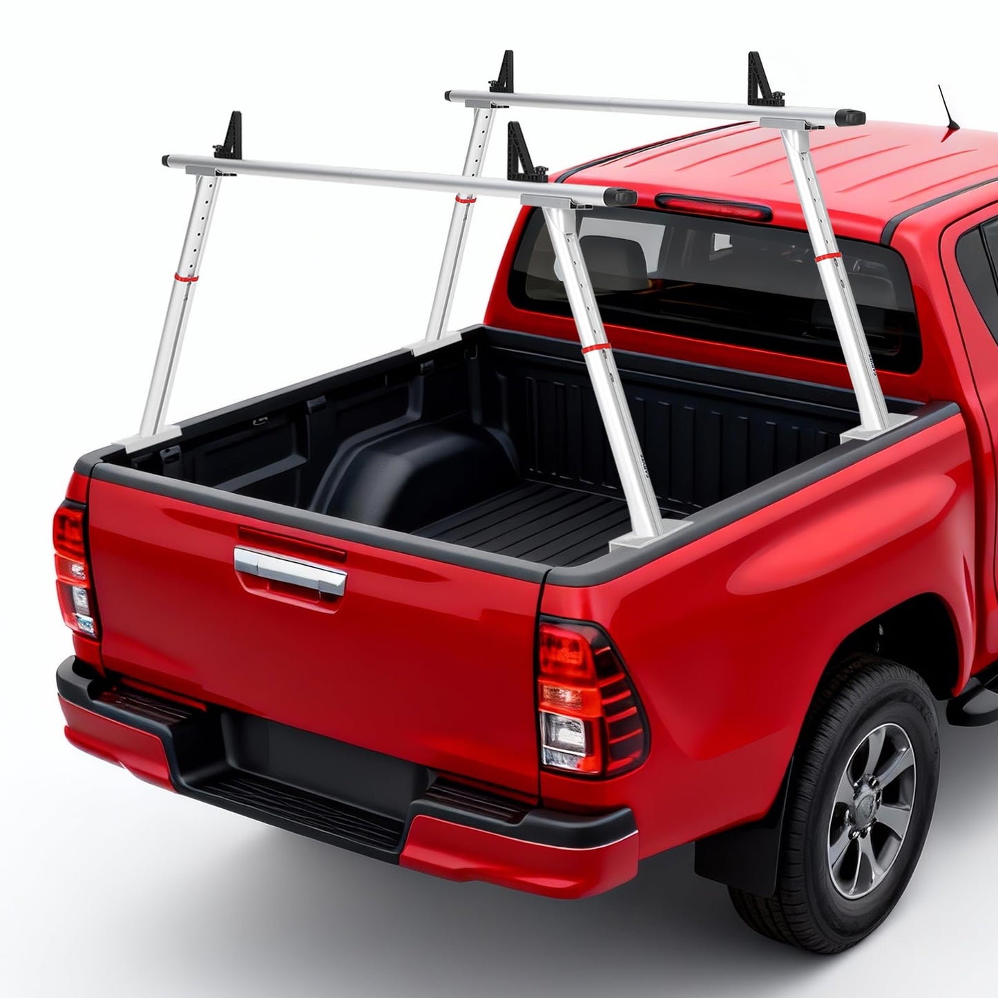 Heavy-Duty 800 LBS Aluminum Truck Ladder Rack, Adjustable 35.4–71 in Pickup Bed Cargo System with Drilling Mount for Lumber, Kayak, Surfboard & Work Equipment - Silver