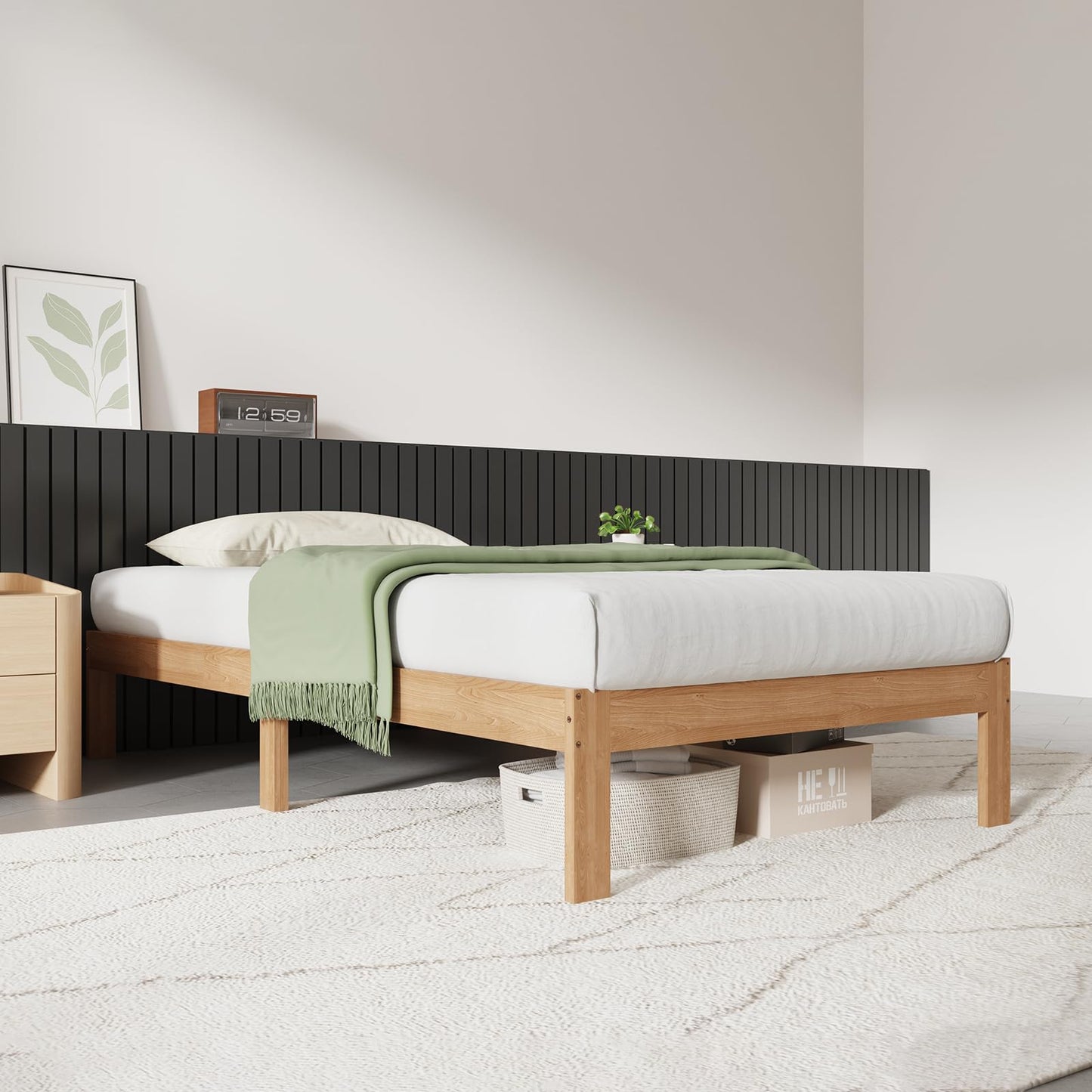 Novilla 12 Inch Wooden Twin Bed Frame, Classic Solid Wood Platform Bed Frame Twin Size, Sturdy Wood Slat Support, No Box Spring Needed, Easy Assembly