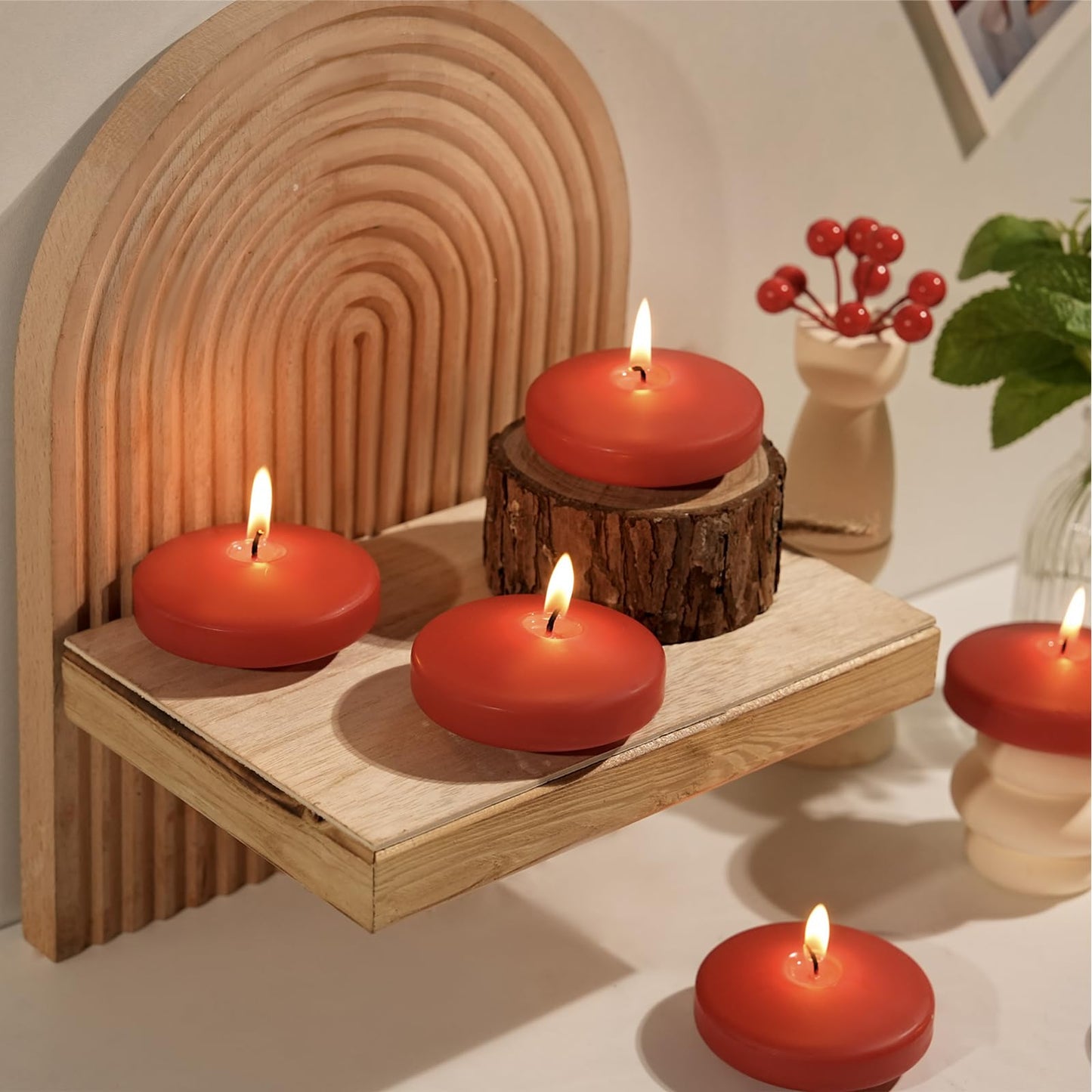 GINITIRI 12 Pack Red Floating Candles 3 inch, Unscented Traditional 3" Floating Candles for Centerpieces,7 Hours Burning, Red Water Candles for Cylinder Vases, Wedding, Party, Pool