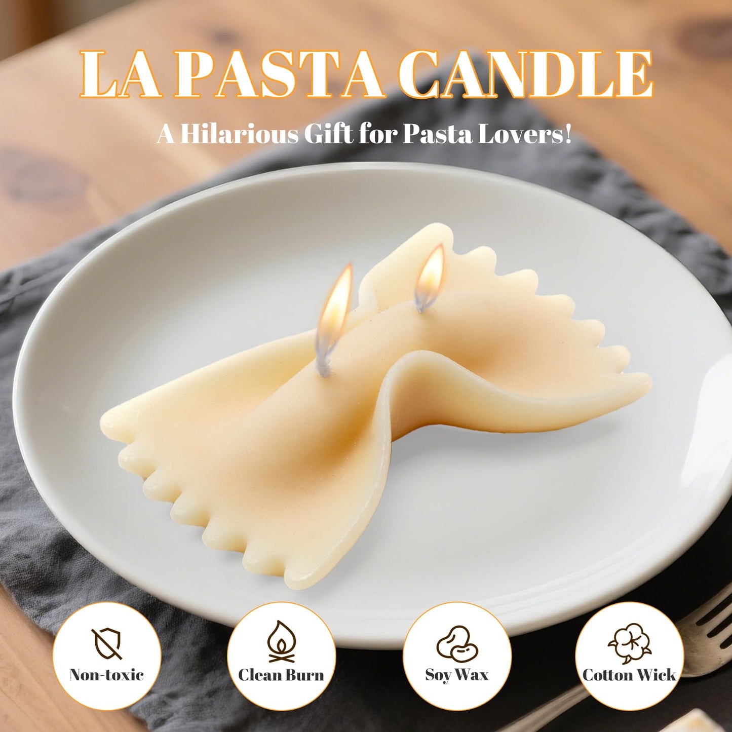 CabyGift Cute Farfalle Pasta Candle – Fathers Day Gift for Dad, Vanilla Scented Soy Candles for Kitchen & Home Decor, Fun Italian-Themed Novelty Gift for Birthday, Housewarming & Christmas (Farfalle)