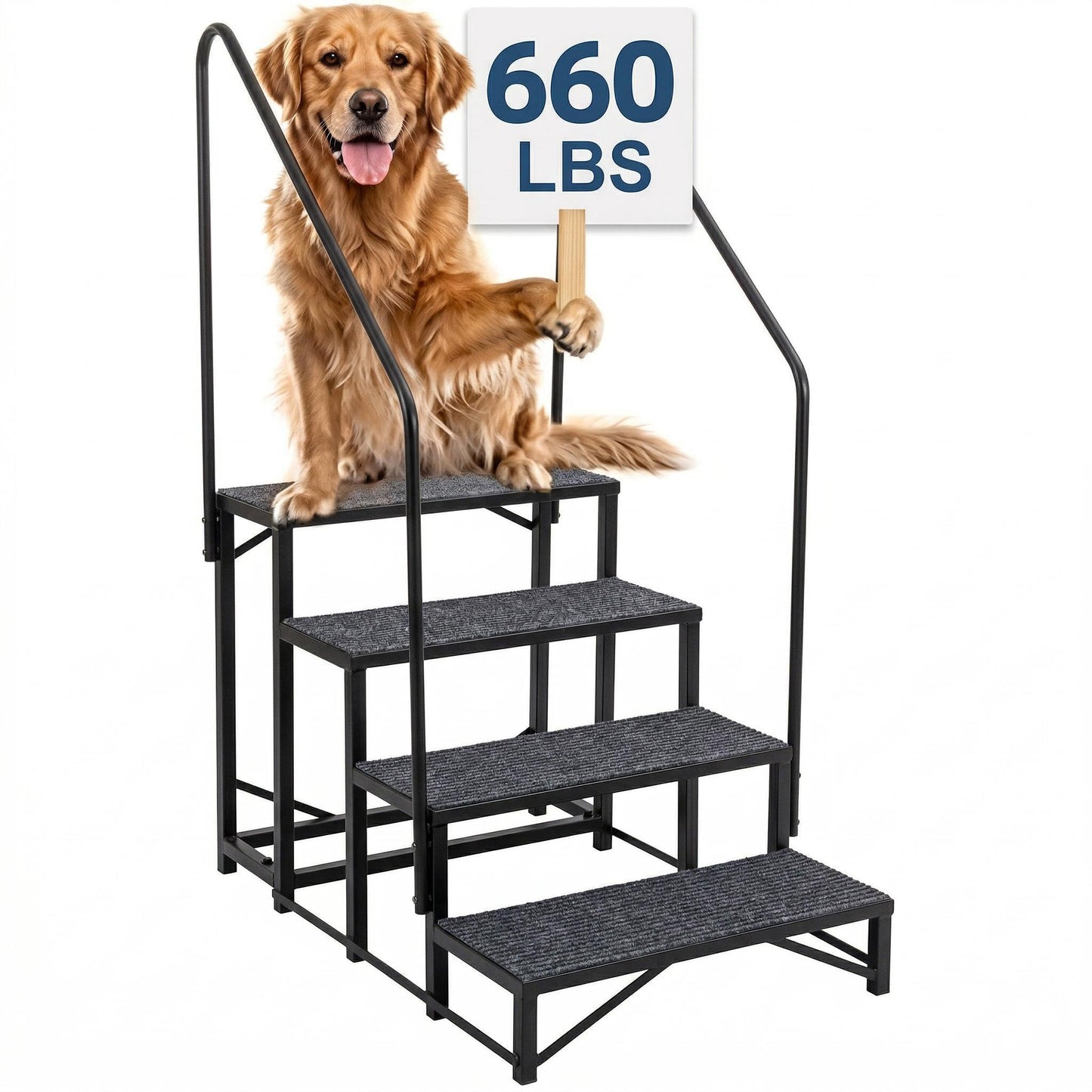 PeacefulHues 660 Lbs Heavy-Duty RV Steps with Handrail, 3-Step Anti-Slip Outdoor Stairs for Camper, Travel Trailer, Motorhome, Mobile Home, Hot Tub Spa, Portable