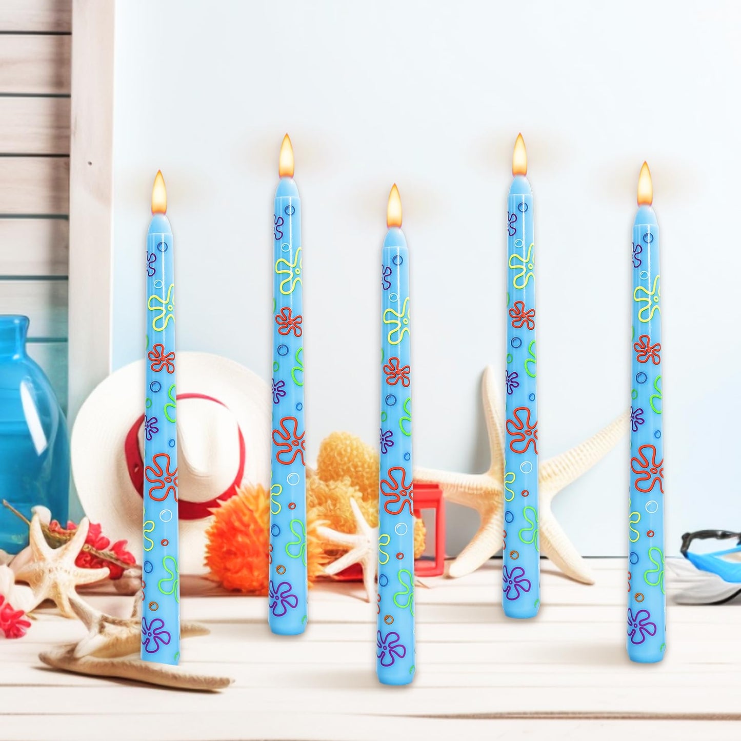 JarThenaAMCS 6Pcs Sponge Birthday Party Taper Candles 10 Inch Decorative Candles Long Unscented Candle Sticks for Sponge Fans Party Decor