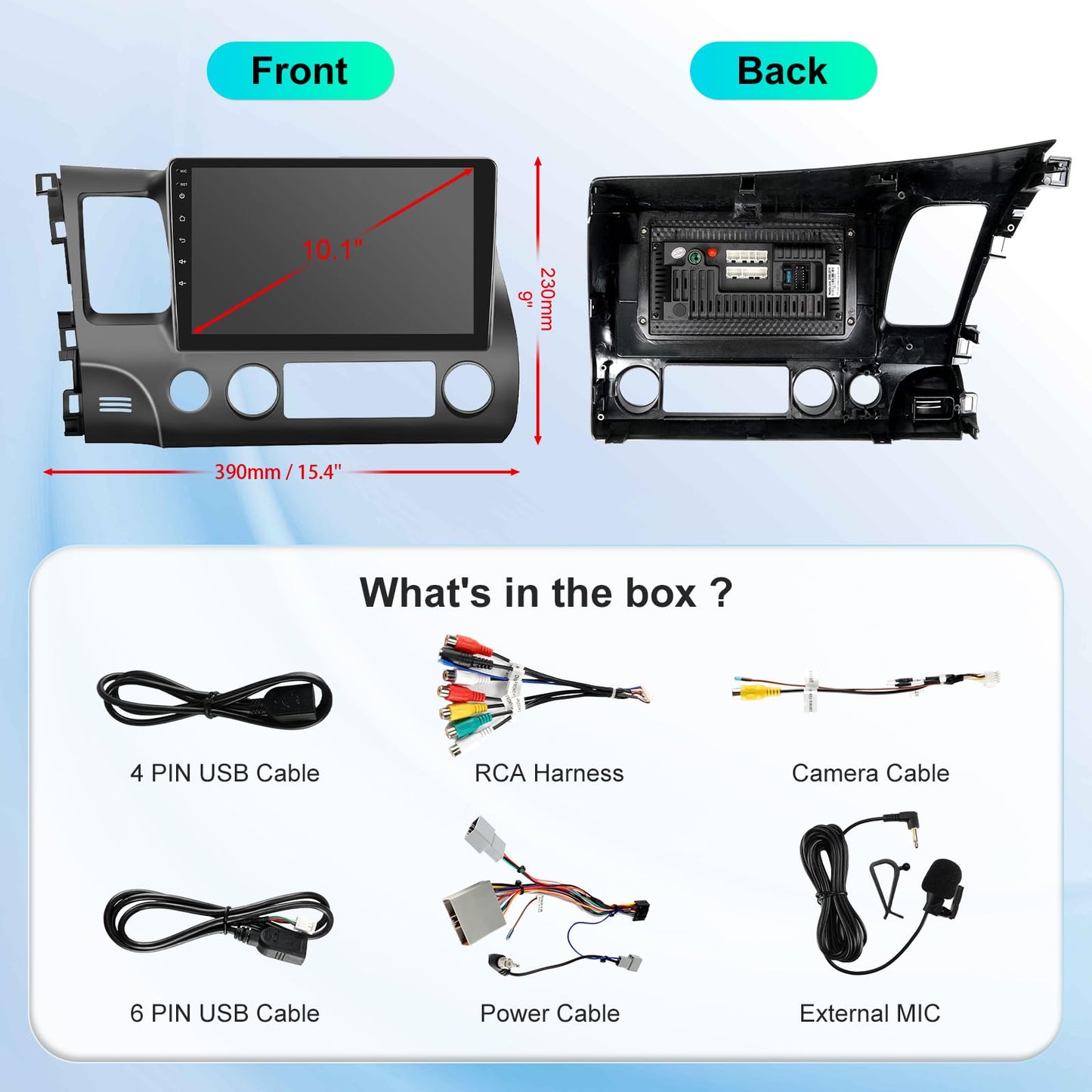 Car Stereo Radio for Honda Civic 2006 2007 2008 2009 2010 2011 with Wireless Carplay & Android Auto,10.1 Inch 1080P Touch Screen for Civic Radio with Bluetooth FM Mirror Link SWC No Camera