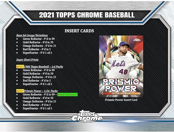 Topps 2021 Chrome Baseball Card Pack - 25 Cards per Hanger Box