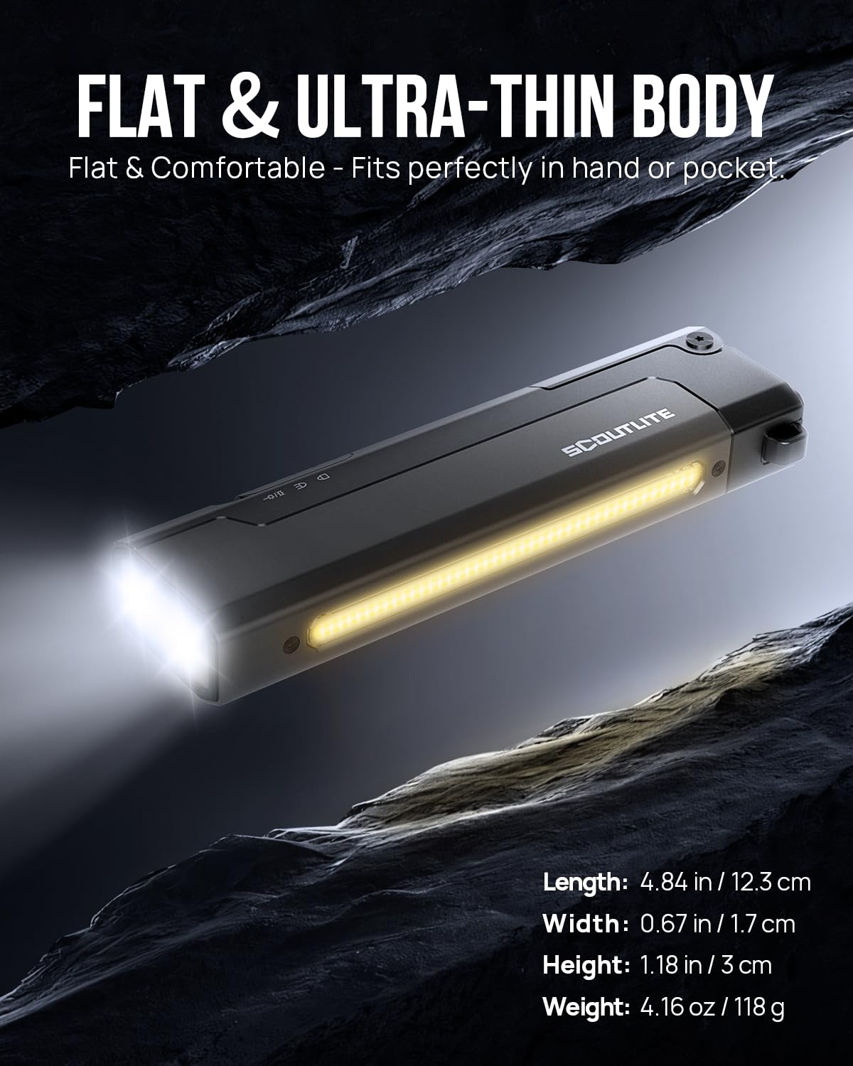 SCOUTLITE Vario GB 2000 EDC Flashlight with Green Beam, White and Warm LED Combo, 2000 Lumens Compact Magnetic Flat Pocket Lights, Triple Sources for Ourdoor Camping Inspection Emergency Work (Black)