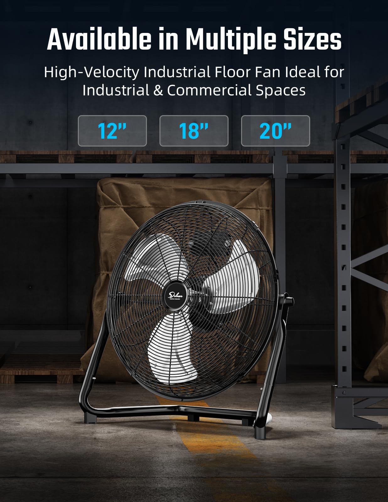 Simple Deluxe 18 Inch 3-Speed High Velocity Heavy Duty Metal Industrial Floor Fans Quiet, Black, 2 Pack