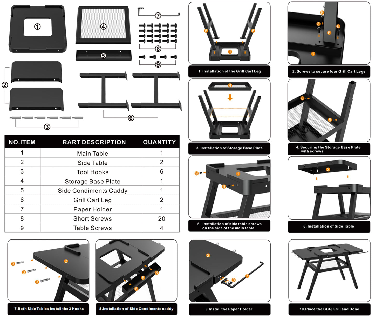 Grill Stand for Ninja Woodfire Outdoor Grills, Portable Adjustable Grill Cart Table for Ninja XSKUNSTAND OG700 OG800 OG900 OO101 Series & for Artisan MO201 Pizza Oven Stand Accessories with Shelves