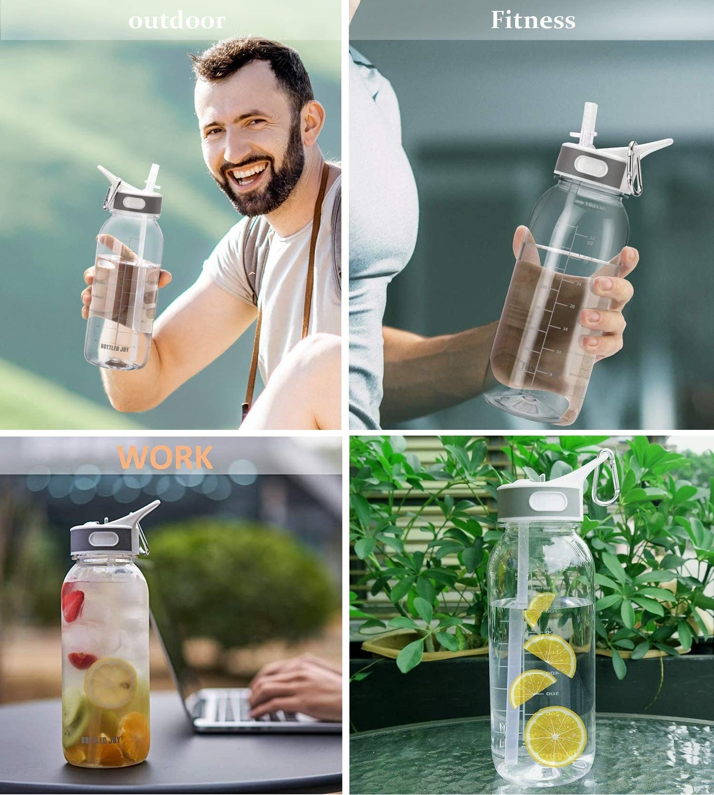 Water Bottle BPA-Free 32oz Water Bottles with Straw Lid Leakproof Tritan Water Jugs Dishwasher Safe Drinking for Home Fitness Outdoor Hiking Workouts