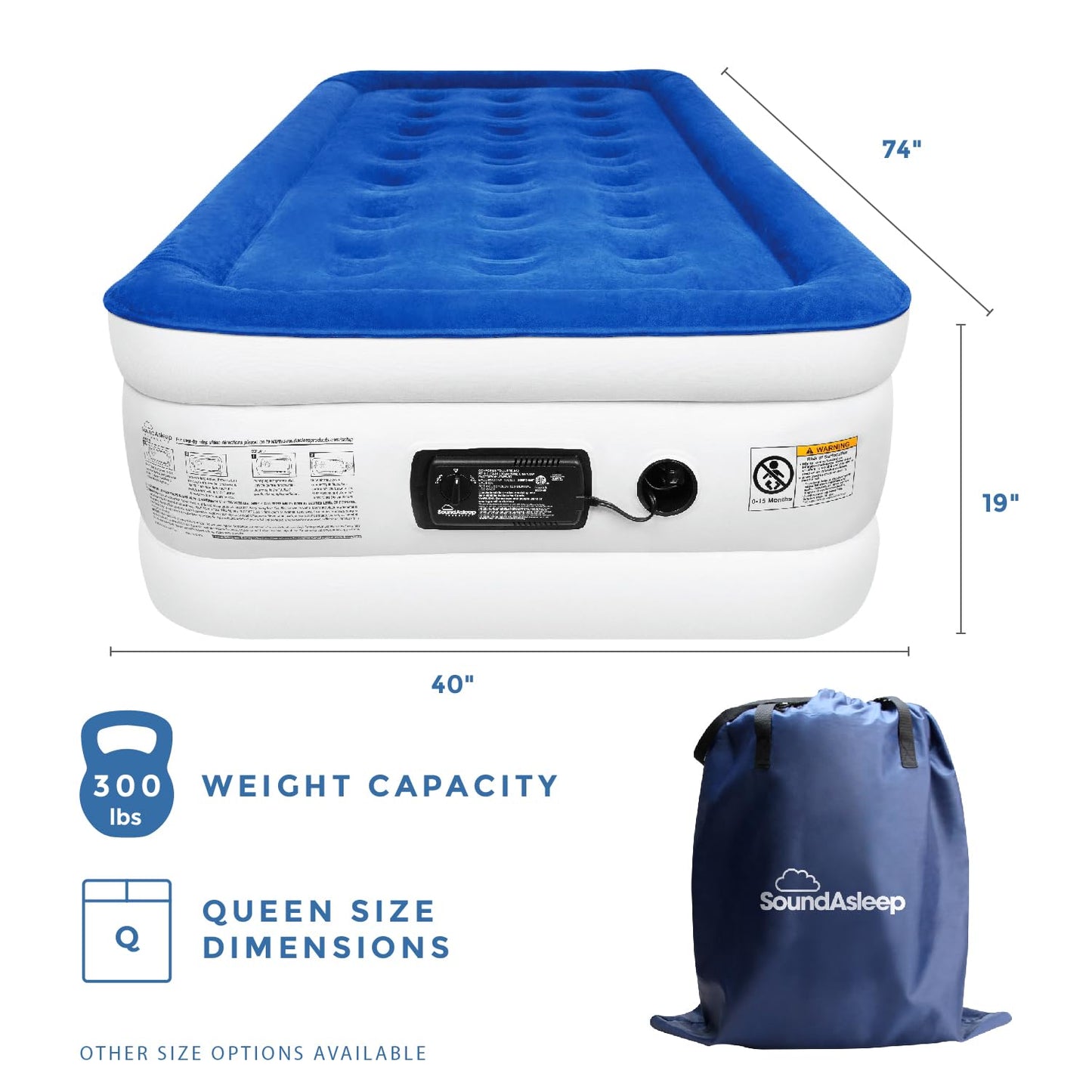 SoundAsleep Products Dream Series Luxury Air Mattress, ComfortCoil Technology, Built-in High Capacity Pump for Home, Camping- Double Height, Adjustable, Inflatable Blow Up, Portable (Twin Size)