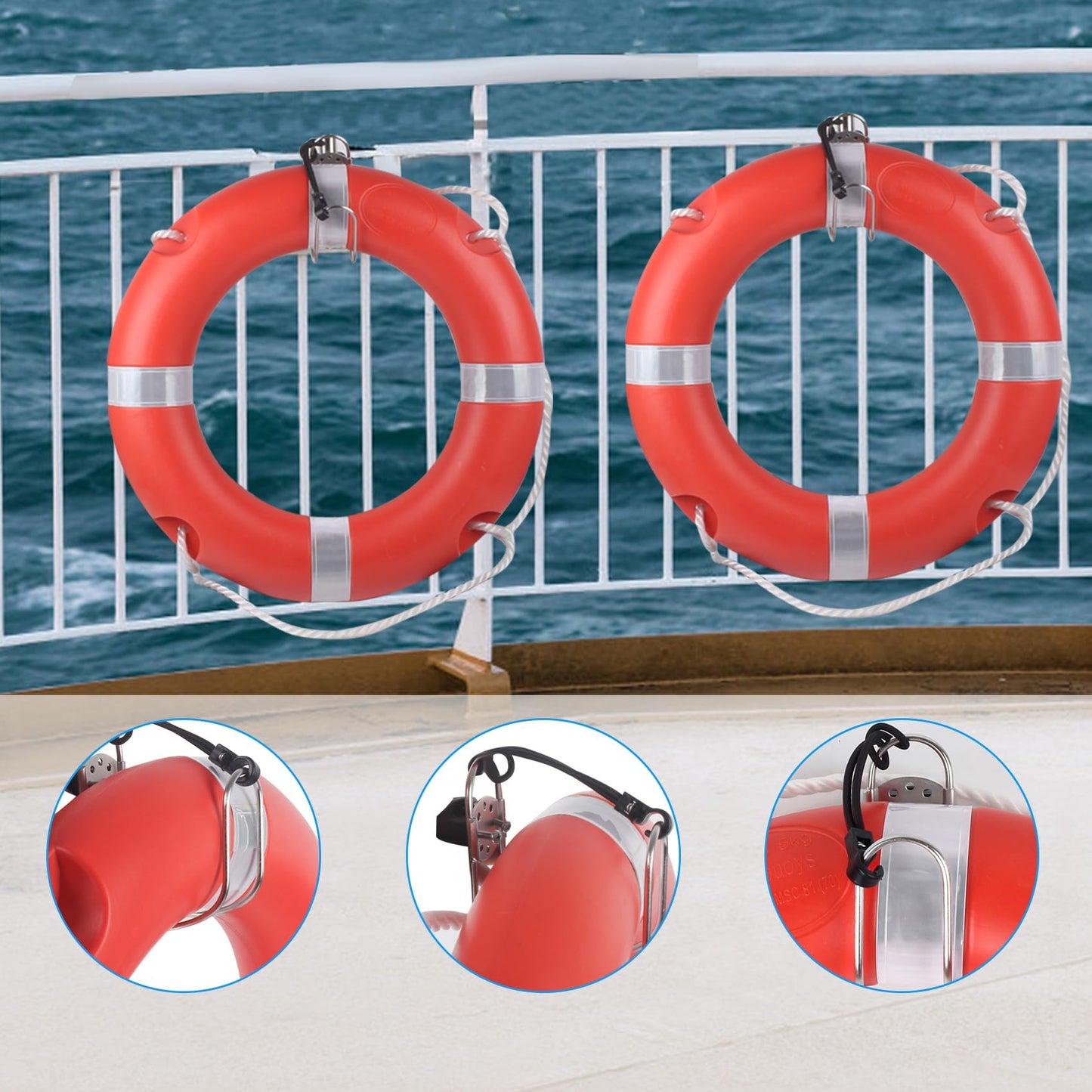 Life Ring,28" Boat Safety Throw Rings,Life Buoy with Reflective Tape & Grab Lines,Orange Life Preserver Rings Saving Ring,Include Water Floating Life Saving Rope and Horseshoe Bracket