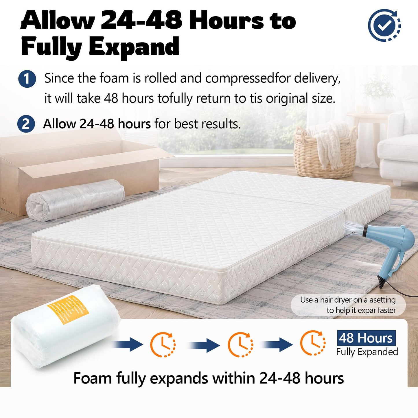 Novabright 1/3 Folding RV Short Queen Mattress, 75" × 59" × 6" Bifold Memory Foam Mattress with High Resilience Support, Breathable Cover & Zipper Non-Slip Bottom for RV Camper Trailers