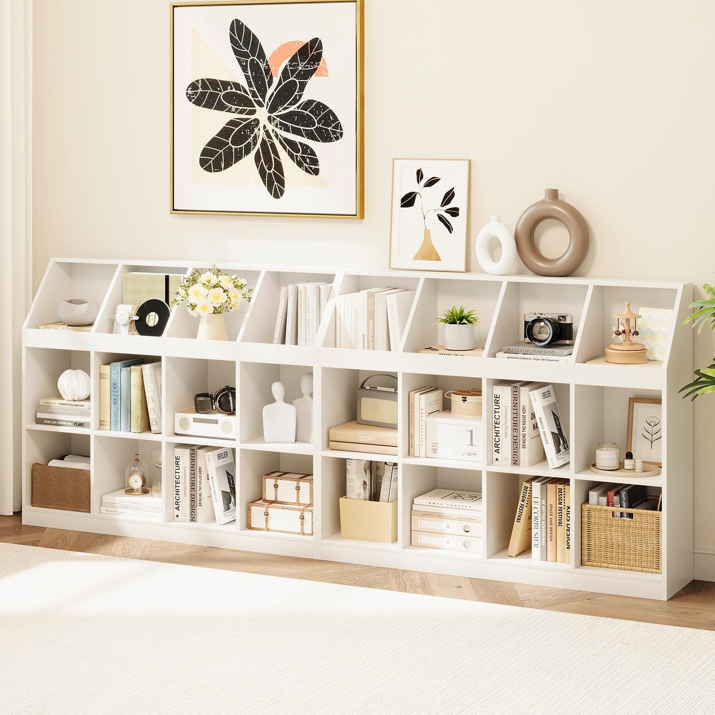 NELYE 12-Cube Wooden Storage Bookcase - 11-Inch Open Shelf Cabinet, Simple Modern Bookshelf Organizer for Home Office, Living Room, White