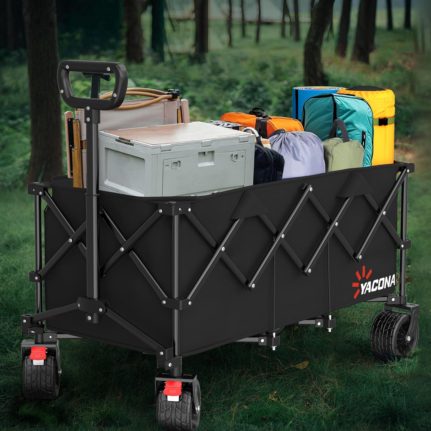 52.4" L Extra Large Collapsible Wagons Carts Foldable, 450lbs Heavy Duty Folding Beach Wagon with All-Terrain Big Wheels, Utility Wagon Cart for Groceries, Outdoor Camping, Shopping, Beach, Garden