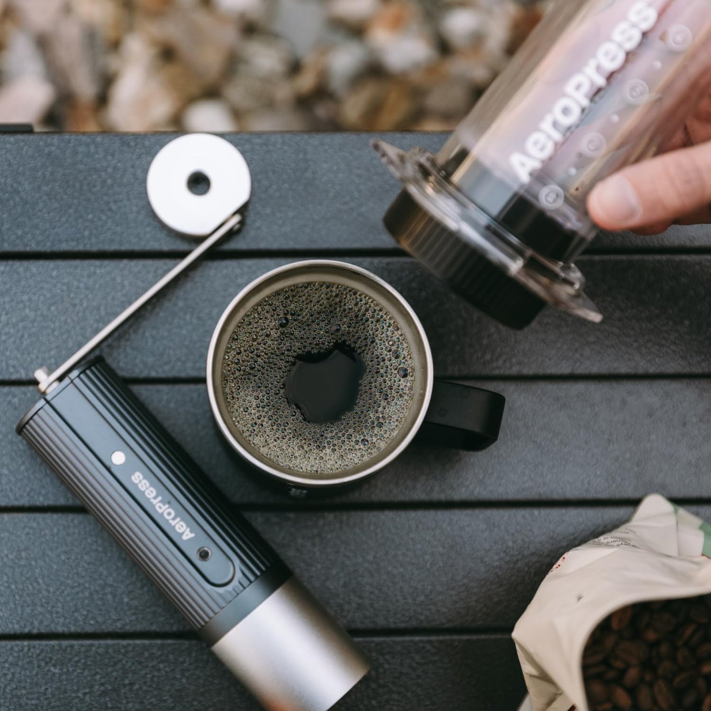 AeroPress Manual Coffee Grinder – Portable Hand Burr Grinder with Titanium-Coated Conical Burrs, 60 Grind Settings, Compact Travel Coffee Bean Grinder for AeroPress, Espresso, French Press, Moka Pot