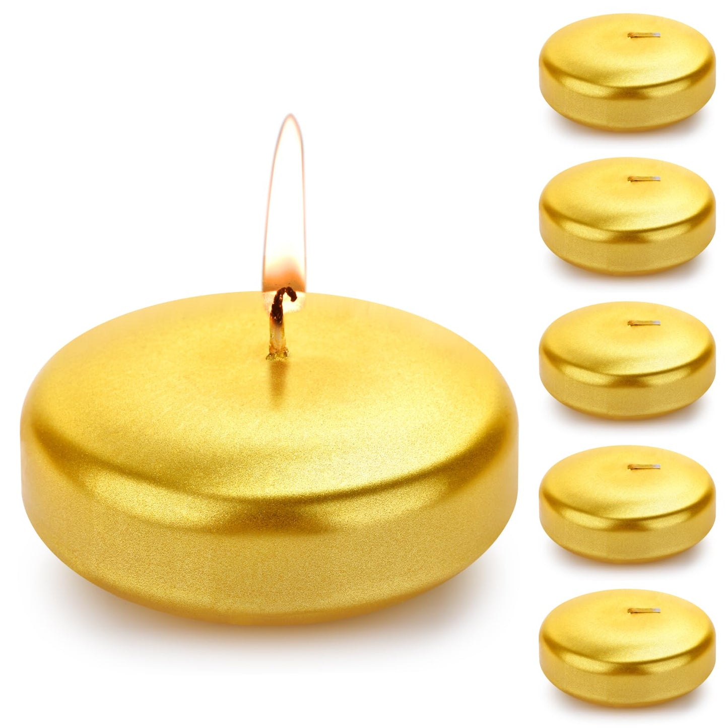 Floating Candles 3 Inch Unscented Dripless Wax 13-15Hours Burning, 12Pack Gold Wedding Party Candles,for Centerpieces Suitable for Cylindrical Vases,Swimming Pool,Restaurant Home Decoration