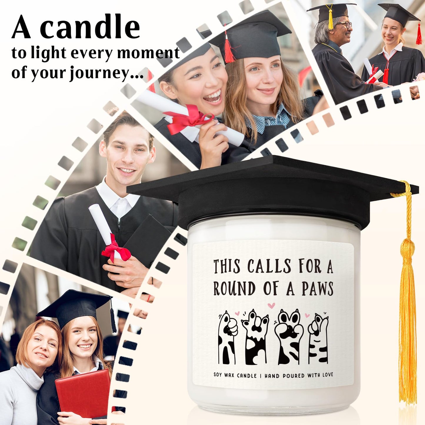 Petalsun Graduation Gifts for Her, Him- Cute Paws Grad Candle- 2026 Funny College, Masters Degree, Phd, Nurse, High School Grad Gifts for Cat Lovers, Graduation Party Decorations, Lavender Scented 7oz