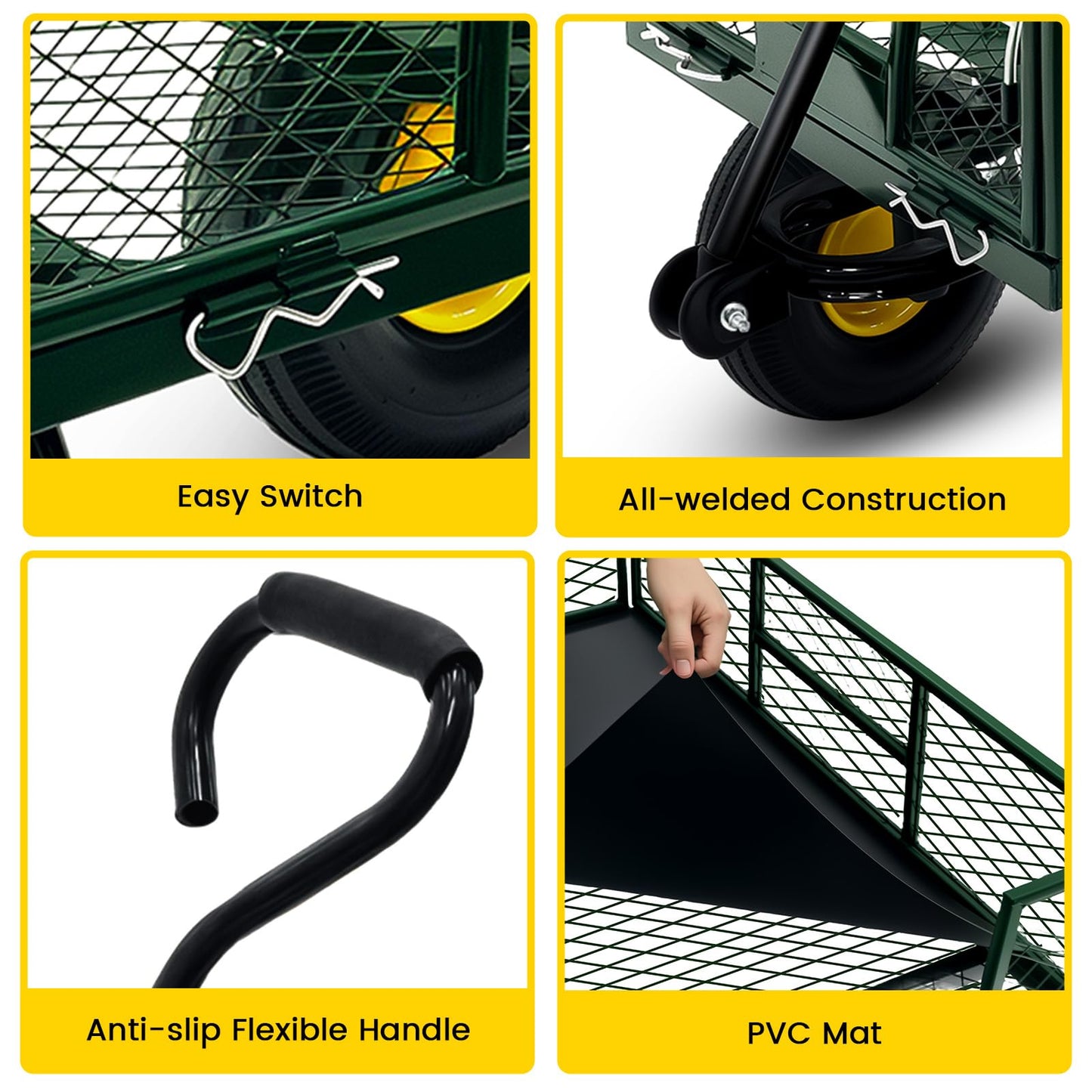 Steel Garden Cart, 2-in-1 Heavy Duty Utility Wagon 900 LBS Capacity Carts with Removable Mesh Sides to Convert into Flatbed, 240° U-Turn 10" Pneumatic Tires Garden Wagon for Lawn Camping Farm Yard