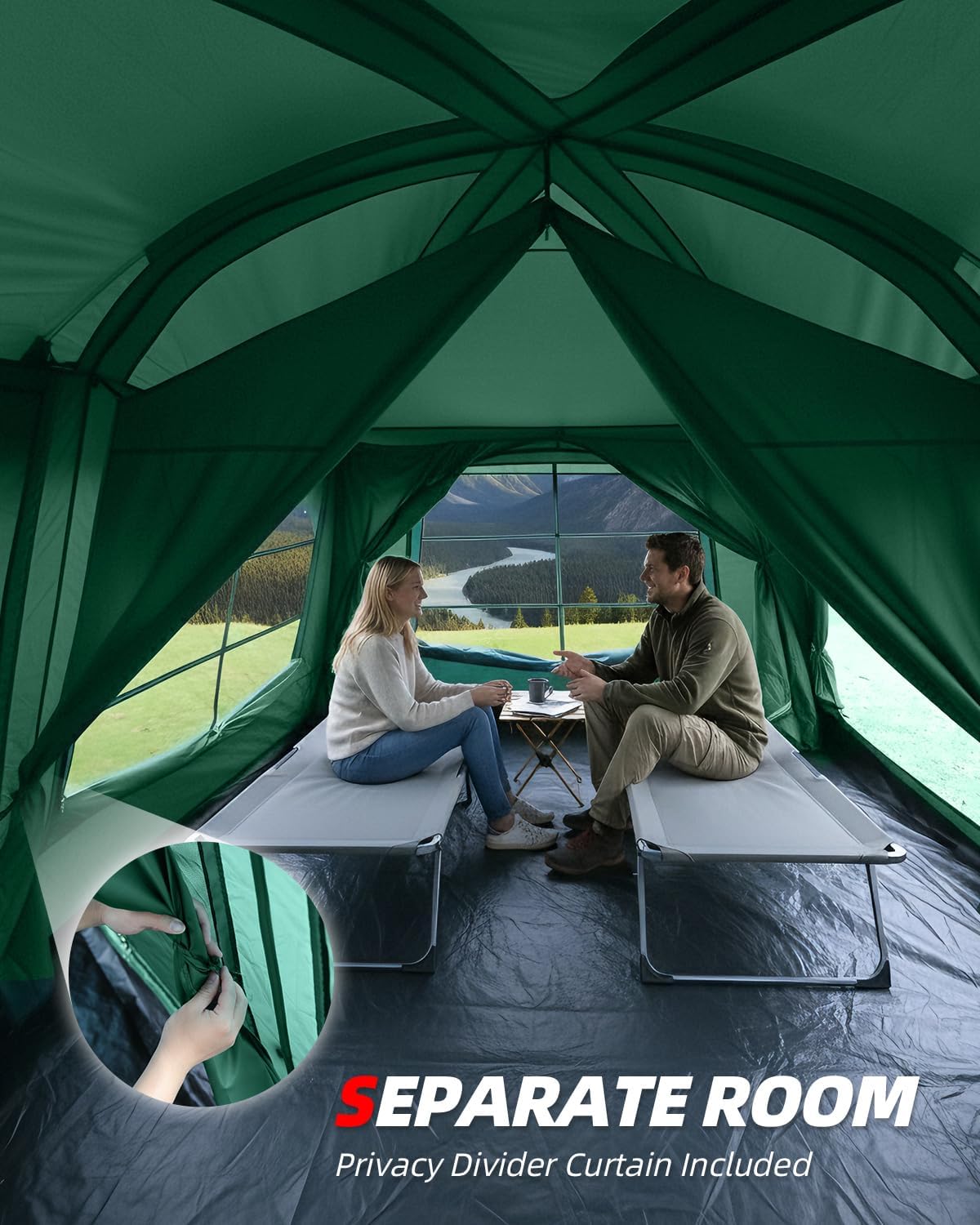 Abahub 10 Person Tent for Camping, Family Cabin Tents with 2 Rooms and 2 Doors, Large Tent with Rainfly, Porch, 4 Windows, 14ft x 10ft x 81in