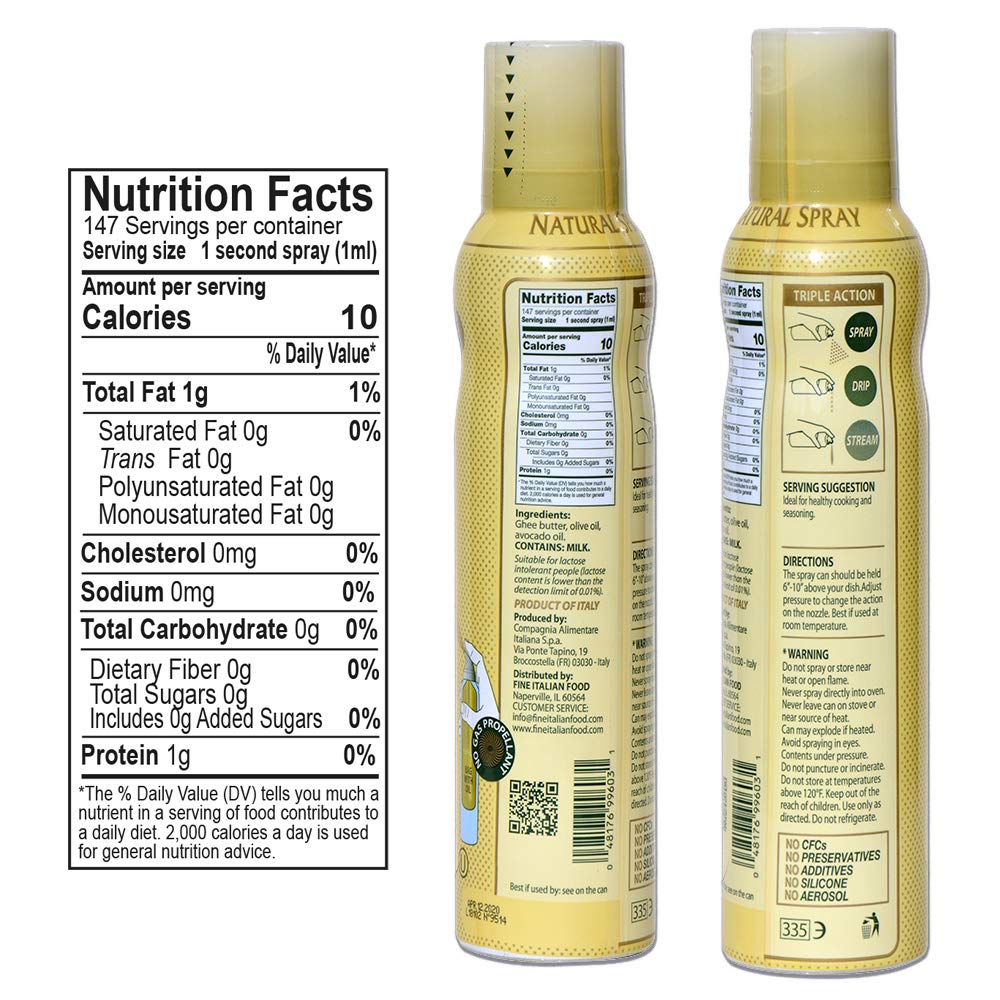 Mantova Ghee Oil, 100% Pure Cooking Oil Spray, Omega-3, perfect for healthy Keto snacks, baking, grilling, or cooking, our oil dispenser bottle lets you spray, drip, or stream with no waste, 5 oz