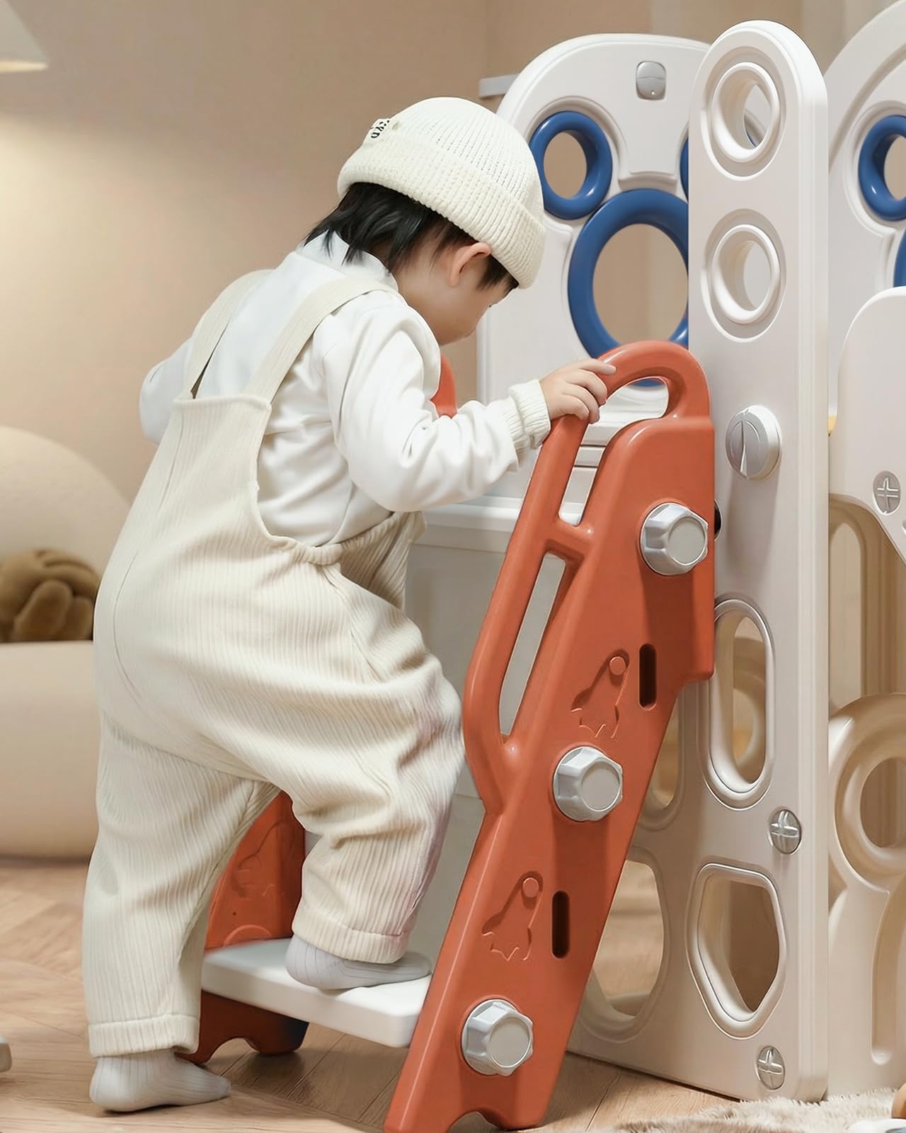 CHIIRAKU Toddler Slide L-Shaped, 5 in 1 Kids Slide Climber for Toddler, with Ball & Hoop, Indoor Outdoor Baby Playset, Anti-Slip, 65IN/165CM,Toy Storage, Ideal for Boys Girls Birthday