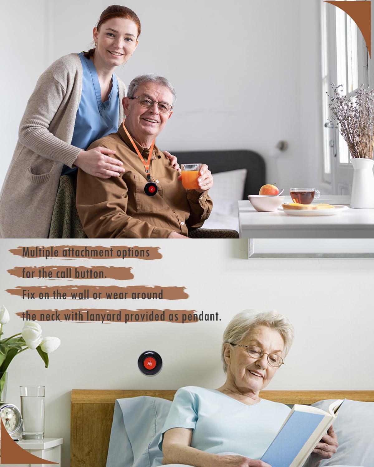 CallToU Wireless Caregiver Pager Smart Call Button Vibration System 500+ ft Nurse Call Bell Alert System for Elderly Monitoring Clinic/Medical Institution/Nursing Home 1 Wrist Receiver 5 SOS Buttons