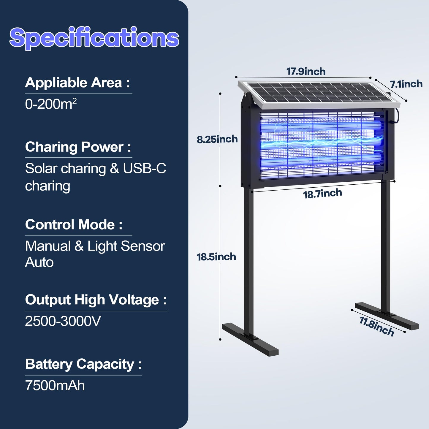 Large Solar Bug Zapper Outdoor, Powerful Mosquito Zapper with 20W Solar Panel, Rechargeable Mosquito Killer, Waterproof Flying Insect Trap for Patio, Yard, Garden, Home, Camping
