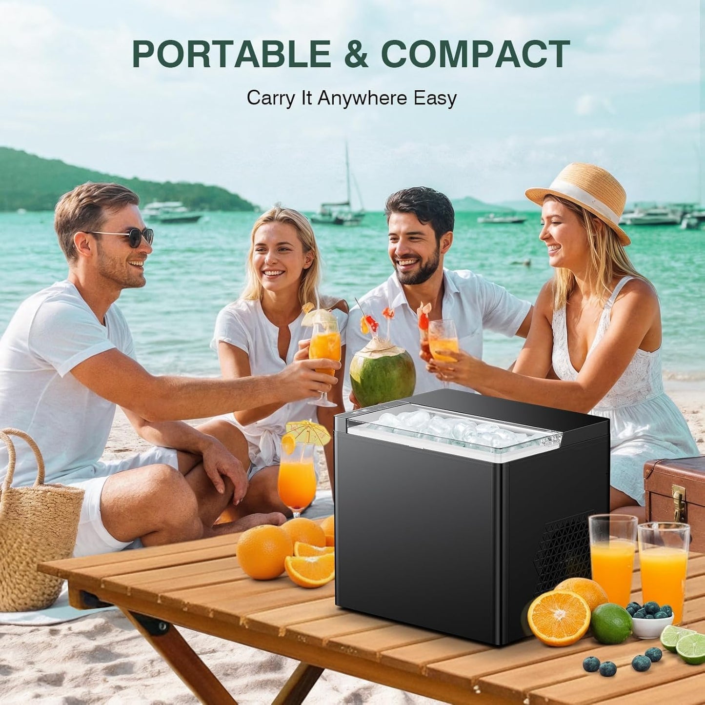 Ice Makers Countertop, 9 Ice Cubes in 6 Mins Portable Ice Maker, 2 Sizes of Bullet Ice (S/L) Small Ice Machine for Home Kitchen Camping (Onyx)