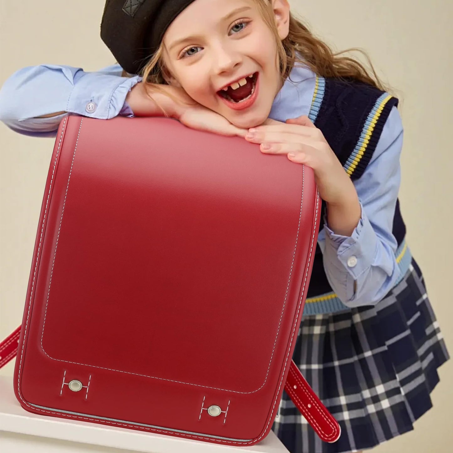Baobab's wish Ransel Randoseru Backpack Semi-automatic satchel Japanese school bag for girls and boys PU leather bab-rng58 (Black)