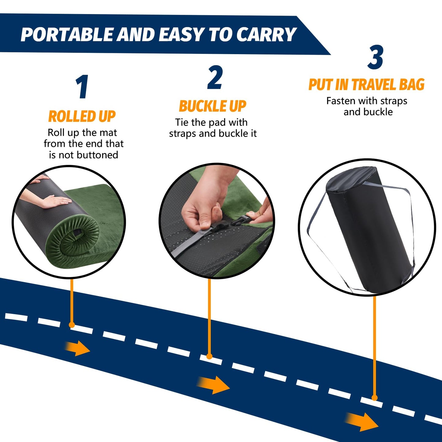 CYMULA CertiPUR-US Memory Foam Camping Mattress Pad, Portable Foam Sleeping Pad for Camping, Roll up Kids Sleeping Mat Floor Mattress Guest Floor Bed for Sleepover, Car, Tent SUV Cot Mattress