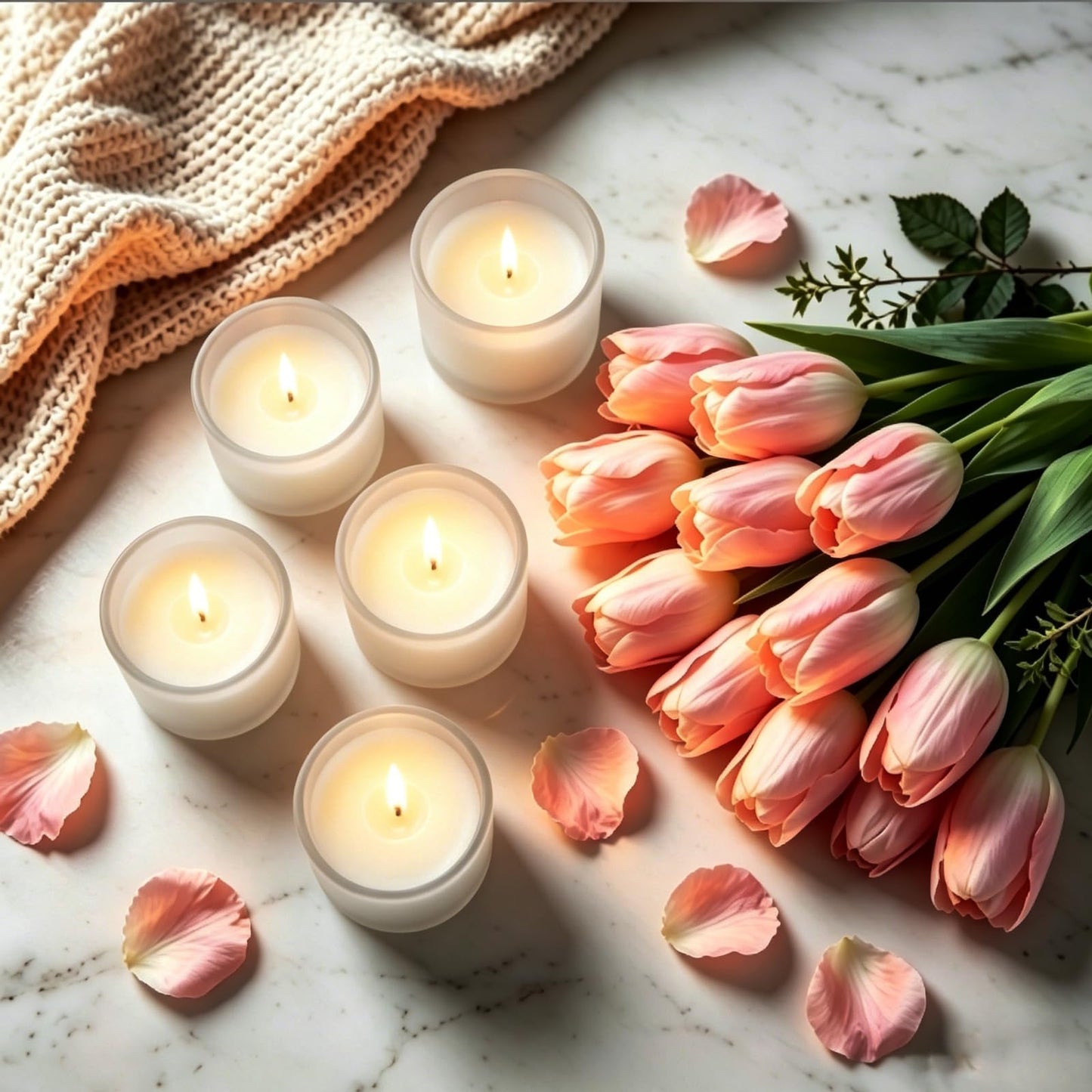 Set of 4 White Unscented Soy Candles, White Glass Filled Votive Candles, Hand Poured Wax Candle for Home Décor Aromatherapy Spa Holidays Party and Weddings