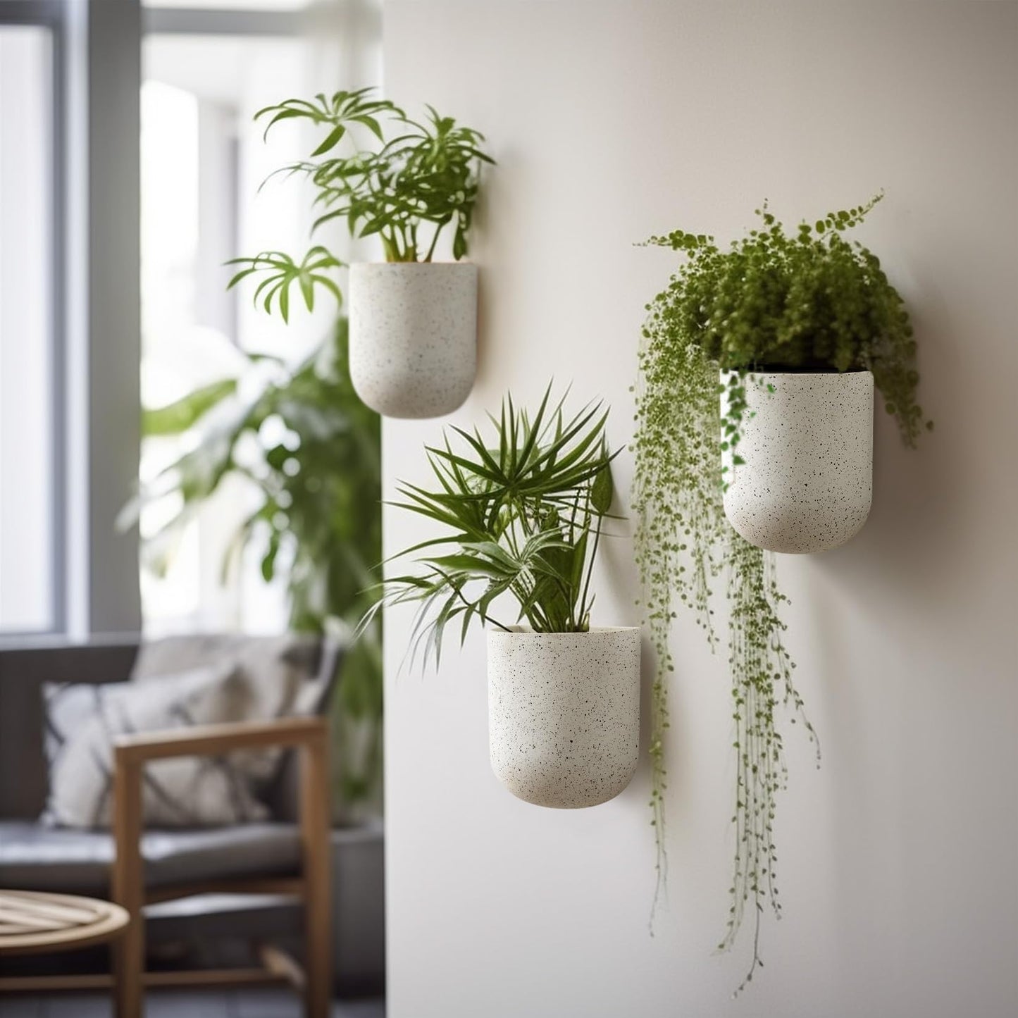 LA JOLIE MUSE Wall Hanging Planters for Indoor Plants,Hanging Flower Pots for Air Plants Succulent, Set of 2, 6 Inch, Speckled White