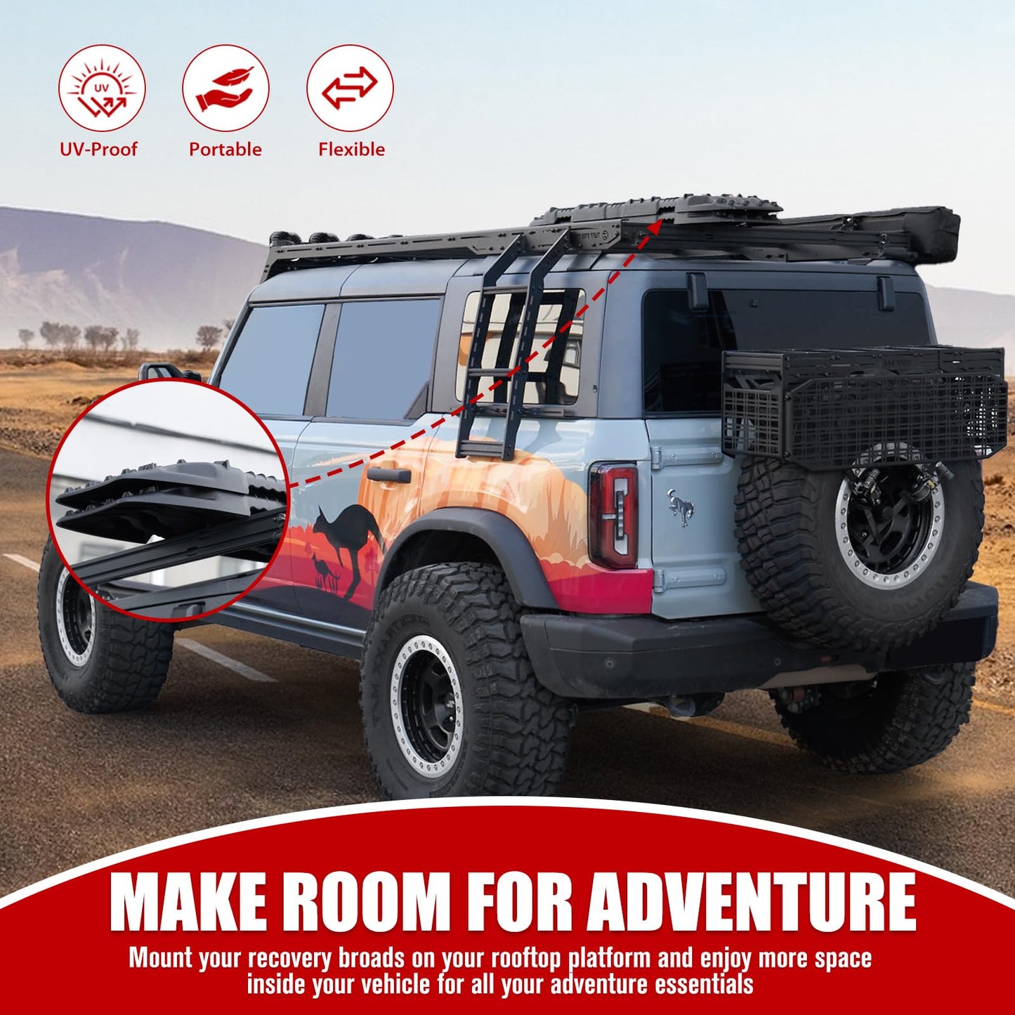 FieryRed Traction Boards Offroad, Recovery Boards with 2 Leashes and Carry Bag, Recovery Traction Board Mounting Kit
