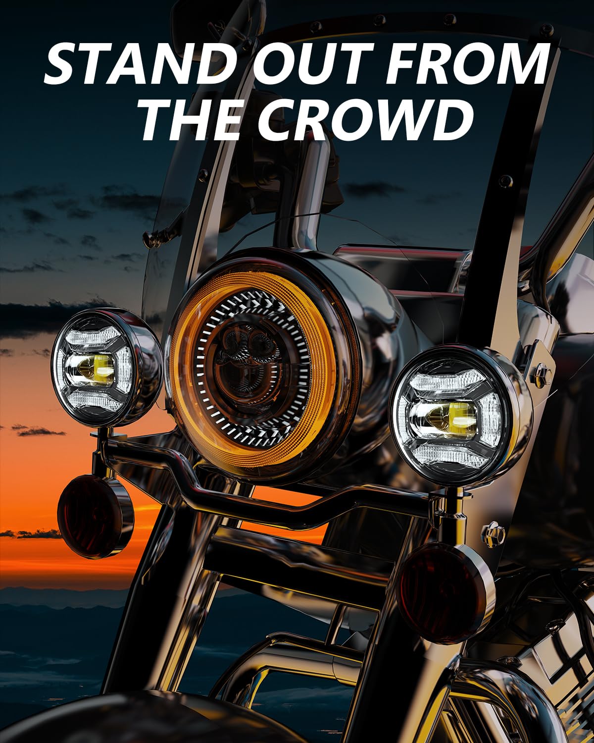 M MIBAHE 1000% Brighter 7 inch LED Headlight with 4.5 Inch Fog Lights Motorcycle Kit DOT Approved Compatible with Road King Road Glide Street Glide Fat boy Heritage Softail Tri Electra Glide, Chrome