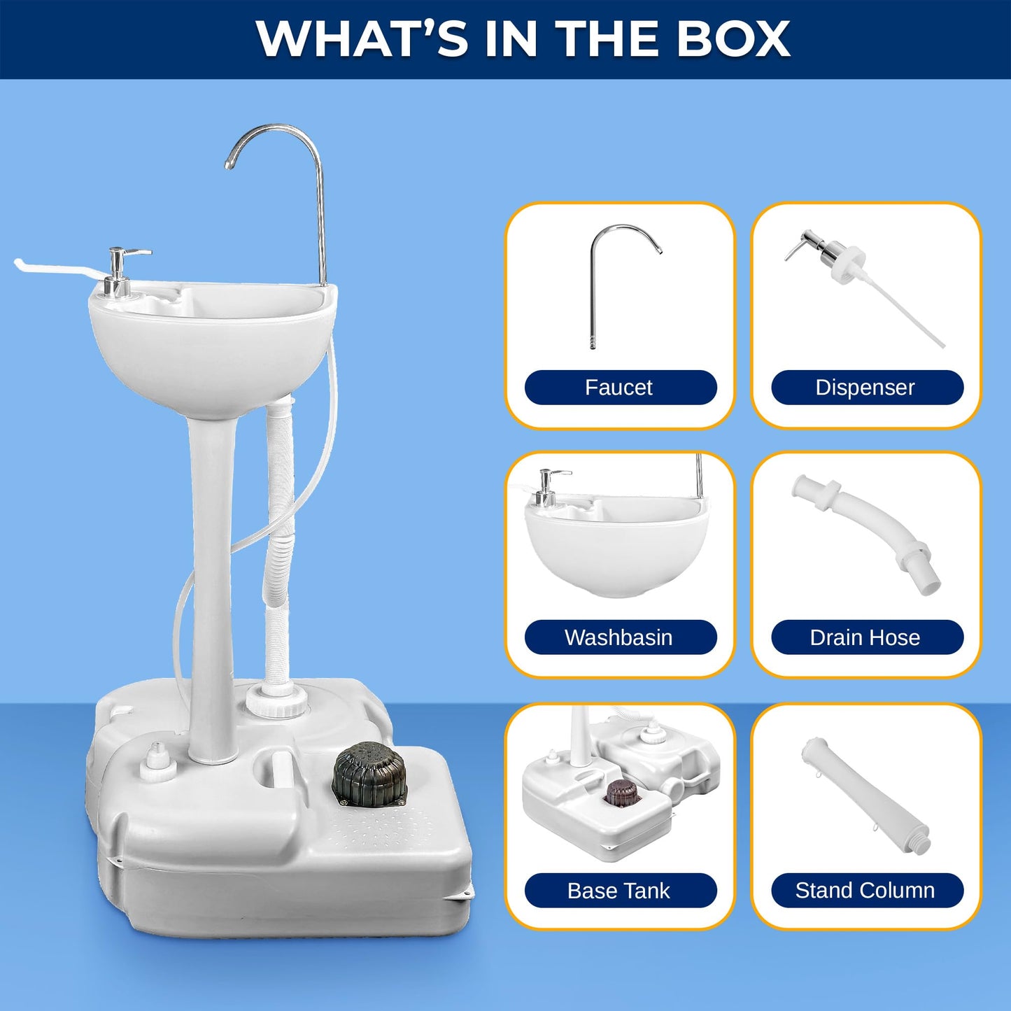 SereneLife Portable Camping Sink – Hand Washing Station with Foot Pump, 17L Fresh Water Tank, 24L Waste Tank, Soap Dispenser, Rolling Wheels & Quick Assembly for RV, Outdoor Events & Job Sites