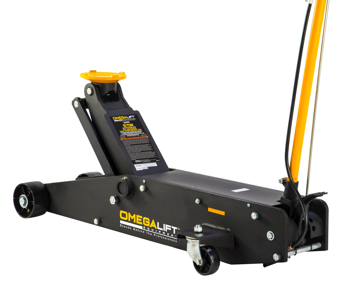 Omega 22101C Black Hydraulic Long Chassis Service Jack - 10 Ton Capacity