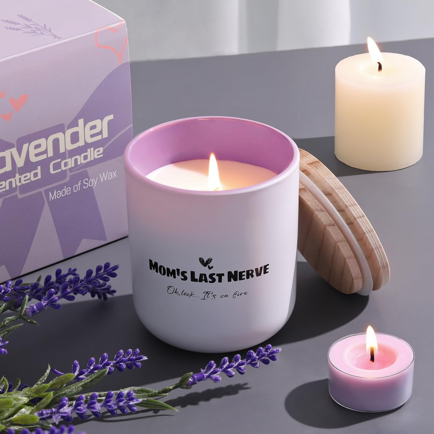 Mom's Last Nerve Funny Gifts Candle for Mom, Lavender Scented Candle from Daughter Son, Soy Wax Jar Candles Long Lasting Mother's Day