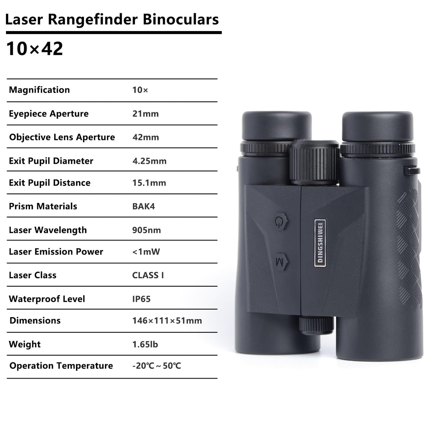 DINGSHIWEI Rangefinder Binoculars for Hunting, 1968 Yards Laser Rangefinder, 10x42 HD Optics, Fast 0.15s IP65 Waterproof ±0.5m for Golf, Bird Watching, Outdoor, Black