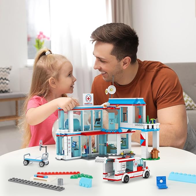City Hospital STEM 3 in1 Building Sets Compatible with Lego Ambulance Tor Truck Rescue Helicopter Connect to Other City Sets 687 PCS Best Gift for 6 7 8 9 10 Boys