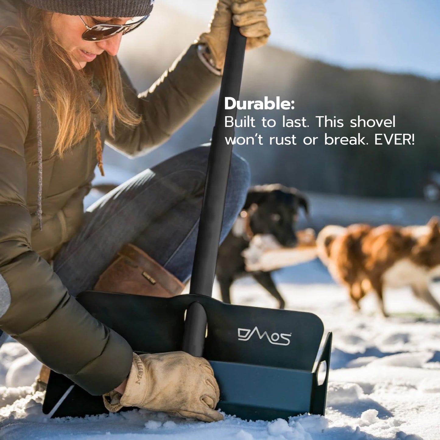 DMOS Stealth Shovel - Lightweight, Heavy-Duty Aluminum Sand & Snow Shovel with Extendable & Collapsible Handle for Camping, Overlanding, Survival, & Off-Road Use - Blackout - Regular