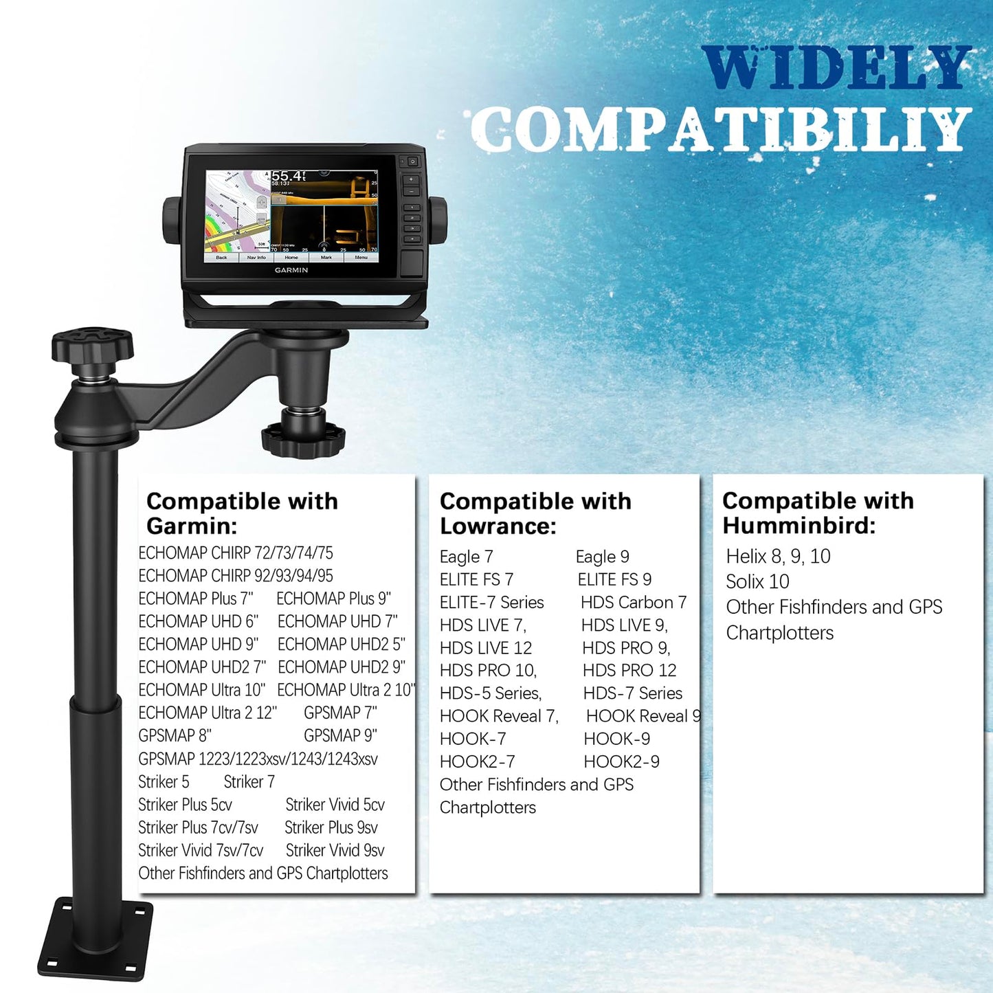 Velpaw 20.7” Adjustable Telescoping Fish Finder Mount for Boats,for 5"-12" Fishfinders & Chartplotters,Adjustable Height Range 15" to 20.7",Compatible with Lowrance, Garmin, Humminbird and More